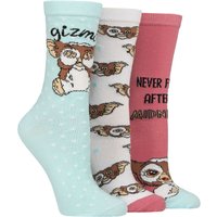 Womens 3 Pair Gremlins Gizmo Cotton Socks Assorted 4-8 Womens
