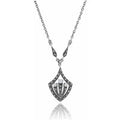 Art Deco Style Round Opal Cabochon & Marcasite Necklace in Silver