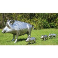 Casa Padrino Luxus Gartendeko Skulpturen Wildschwein mit 3 Frischlingen Silber - Edelstahl Gartendeko Figuren - WetterbestÃ¤ndige Gartenfiguren
