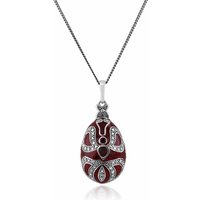 Art Nouveau Style Pear Garnet Egg Style Pendant in 925 Sterling Silver