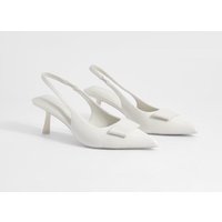 Zapatos De Salón Bajos Con Tacón Y Talón Descubierto, Blanco