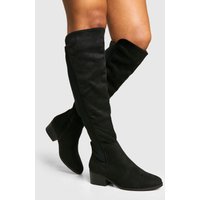 Botas De Caña Alta Y Holgura Ancha Con Panel Elástico, Negro