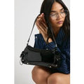 Bow Detail Vinyl Shoulder Bag, Negro