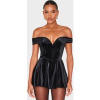 Black Velvet Bardot Sweetheart Neckline Floaty Playsuit