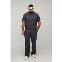 Plus Pleated Regular Fit Polo & Tapered Trouser Set, Gris