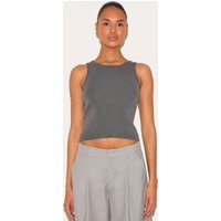 Charcoal Fine Knit Racer Neck Top