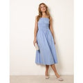 Ruched Binding Strappy Midi Dress - L / BLUE