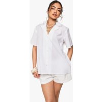 Camisa Oversize De Manga Corta Con Estampado Resort, Blanco