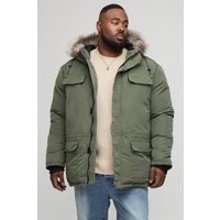 Parka Plus Con Capucha Ártica De Pelo Sintético, Verde