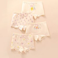 4PCS Cotton Soft Antibacterial Girl Panties Kids Cartoon Flower Print Knickers 3+y Young Child Clothes Thin Breathable Underwear