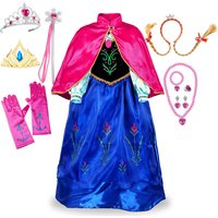 Fuchsia Anna Dress with Cape for Kids Carnival Princess Disguise Frozen Party Clothing Girl Hallloween Comic Con Event Anna Gown