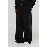 Extreme Wide Leg Graphic Washed Joggers, Negro