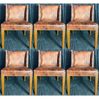 Casa Padrino Luxus Leder Esszimmer Stuhl Set Vintage Braun / Hellbraun 56 x 52 x H. 81 cm - Echtleder KÃ¼chen StÃ¼hle 6er Set - Esszimmer MÃ¶bel - Leder MÃ¶bel - Luxus MÃ¶bel - Luxus Einrichtung