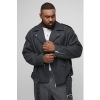 Chaqueta Plus Motera Oversize De Tela Melton, Gris