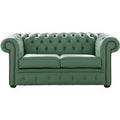 Chesterfield 2 Seater Shelly Jade Green Leather Sofa Settee