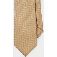 Men's Beige Herringbone Seven Fold Silk Tie  - Savile Row Company