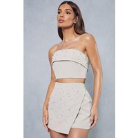Womens Pearl Embellished Corset Top - stone - 8, Stone