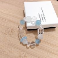 Aquamarine & Clear Quartz Alternating Beaded Bracelet