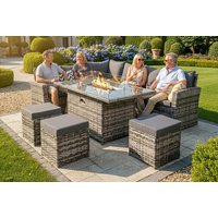 Rosen 9 Seater Rattan Corner Sofa Set with Fire Pit Table & Optional Cover in Grey | Wowcher