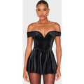 Black Velvet Bardot Sweetheart Neckline Floaty Playsuit