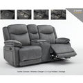 Arvexo Fabric Manual Recliner 2 Seater Sofa with Console in Grey