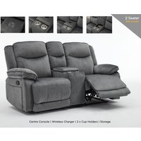 Arvexo Fabric Manual Recliner 2 Seater Sofa with Console in Grey