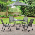 105CM Wide Square Glass-Top Outdoor Dining Table with Parasol Hole