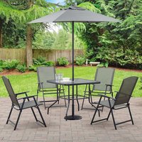 105CM Wide Square Glass-Top Outdoor Dining Table with Parasol Hole