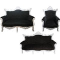 Casa Padrino Barock Wohnzimmer Set Master Schwarz/Weiss - 3er Sofa+2er Sofa + 1 Sessel
