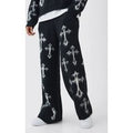 Pantalón Deportivo De Pernera Ancha Y Punto Con Estampado Gráfico Cruzado, Negro