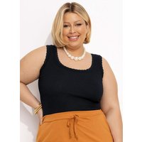 Regata Preta Detalhe Renda Plus Size