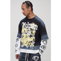 Camiseta Oversize Recta Con Lavado A La Piedra Y Estampado Gráfico Ofclman, Negro