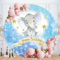 Aperturee Baby Elephant Blue Happy Birthday Round Backdrops for Kids