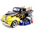 1937 Studebaker Pickup Black/Flames 1/24 Diecast Car by Unique Replicas