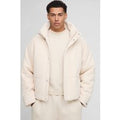 Oversized Mini Knitted Textured Detachable Hooded Puffer Jacket, Cream