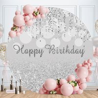 Aperturee Silver Glitter Happy Birthday Bokeh Circle Party Backdrops