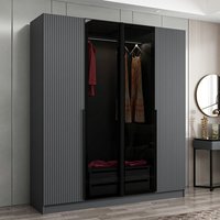 Kale Mirrored Wardrobe with 4 Doors in Anthracite and Dark Grey