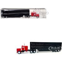 Peterbilt with Sleeper Cab Red with Black Livestock Trailer 1/87 (HO) Plastic Model Car by Promotex
