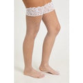 White Lace Top Fishnet Hold Ups, Blanco