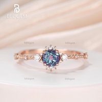 1/2 Carat Round Alexandrite And Diamond Ring Minimalist 14K/18K