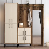 Bergen Wooden Hallway Furniture with Mirror in Walnut and Cream