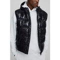 Regular Fit High Shine Quilted Hooded Puffer Gilet, Negro