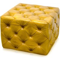 Casa Padrino Luxus Echtleder FuÃhocker Vintage Gelb 64 x 64 x H. 46 cm - Chesterfield MÃ¶bel