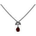 Art Nouveau Style Pear Garnet & Marcasite Pendant in 925 Sterling Silver