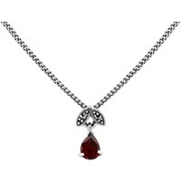 Art Nouveau Style Pear Garnet & Marcasite Pendant in 925 Sterling Silver