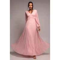 Balloon Sleeve Chiffon Maxi Dress - Blush Pink by Goddiva