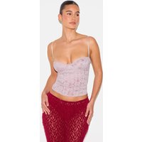 Mocha Lace Spaghetti Strap Long Corset Top, Mushroom