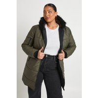 Parka Plus Con Ribete De Pelo Sintético, Verde