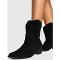 Wide Fit Faux Suede Stitch Detail Ankle Western Cowboy Boots, Negro