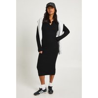 Vestido Petite Midi De Punto Y Canalé Con Cuello, Negro